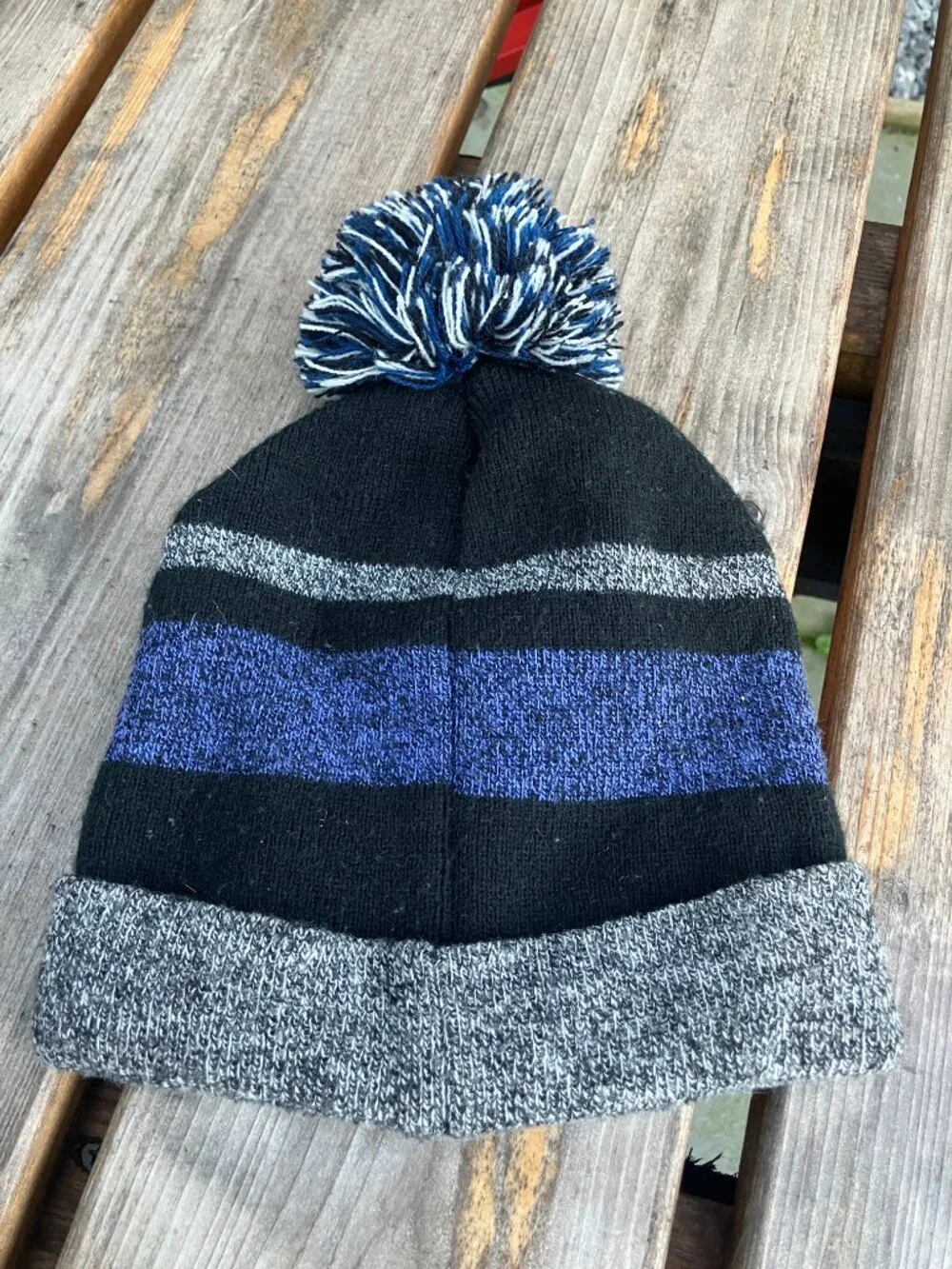 Capelli New York Youth Beanie Hat Blue Black Gray Pom Pom